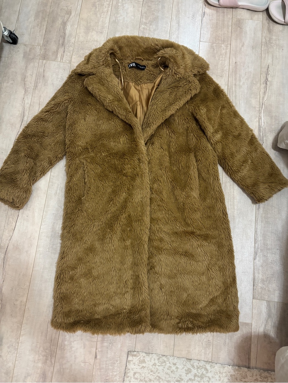 Zara Plush Teddy Faux-Fur Coat in Warm Brown
